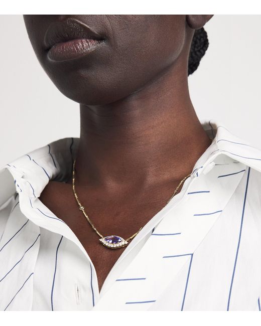 Jacquie Aiche Metallic Diamond And Tanzanite Evil Eye Necklace