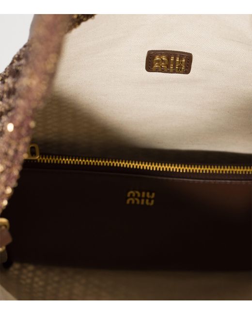 Miu Miu Brown Mesh-Sequin Ivy Tote Bag