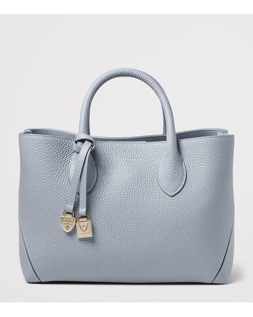Aspinal Blue Midi Leather London Tote Bag