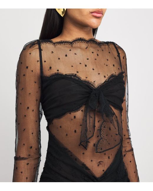 Alessandra Rich Black Sheer Lace Maxi Dress