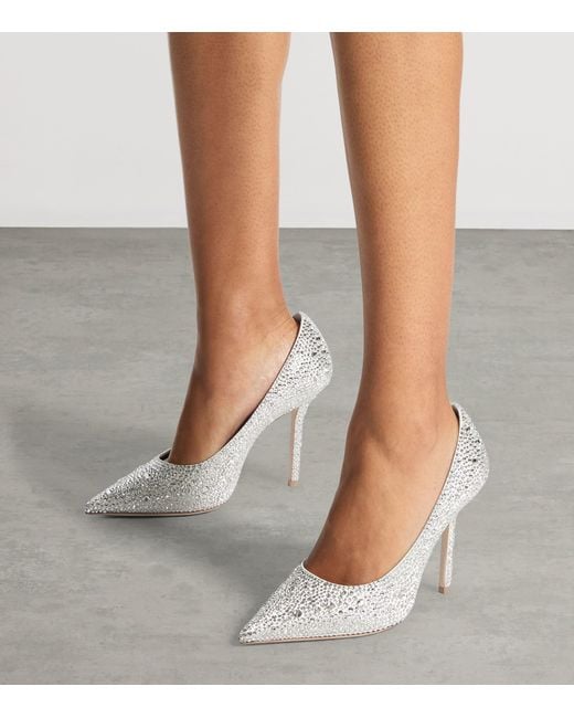 Jimmy Choo White Love 100 Embellished Satin Pumps