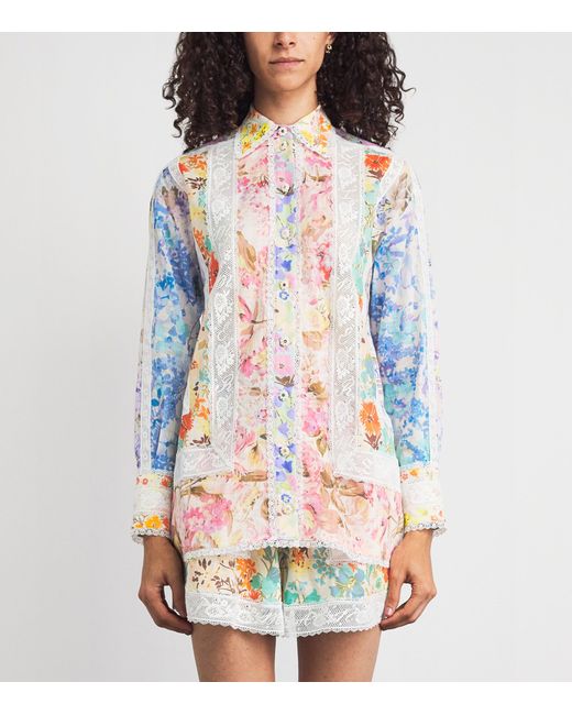 Zimmermann Blue Cotton-Lace Floral Solstice Shirt