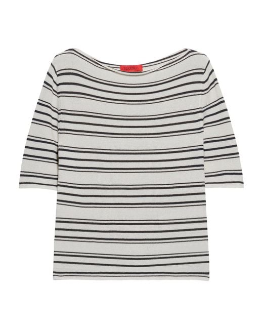 MAX&Co. Gray Stripe Boat-Neck Crop Top