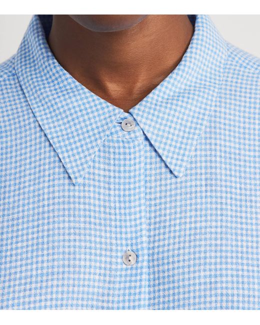 Eberjey Blue Linen-Blend Gingham Pyjama Top