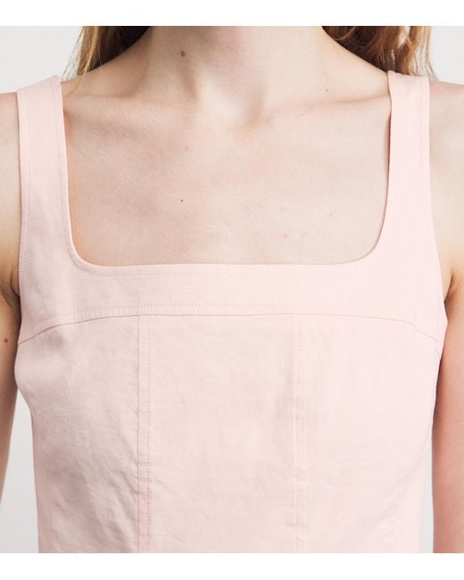 Theory Pink Linen-Blend Square-Neck Midi Dress
