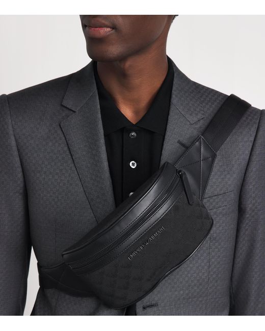 Emporio Armani Black Jacquard Logo Belt Bag for men