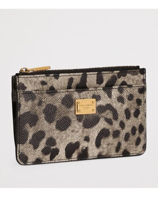 Dolce & Gabbana Black Calfskin Leopard Print Card Holder