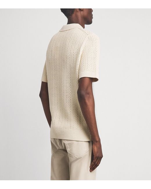 Vince White Cotton Crochet Knit Polo Shirt for men