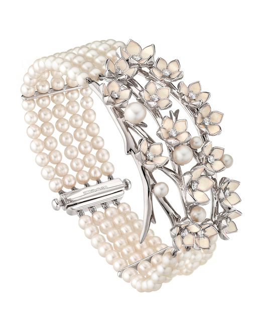 Shaun Leane White Sterling Silver, Diamond And Pearl Cherry Blossom Strand Bracelet