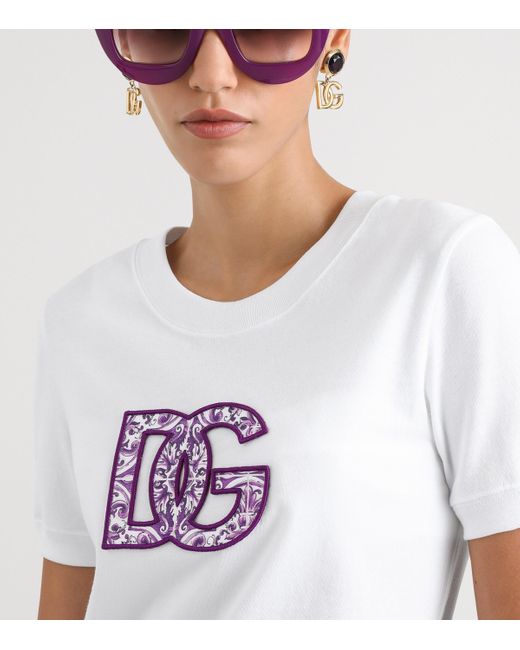 Dolce & Gabbana White Cotton Logo-Appliqué T-Shirt