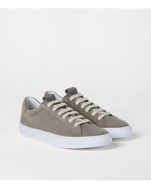 Brunello Cucinelli Gray Suede Low-Top Sneakers