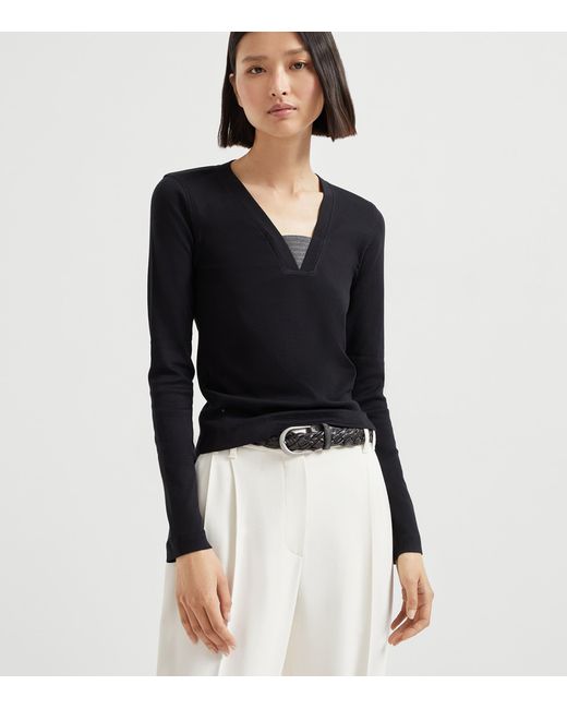 Brunello Cucinelli Black Stretch-Cotton Monili-Detail T-Shirt