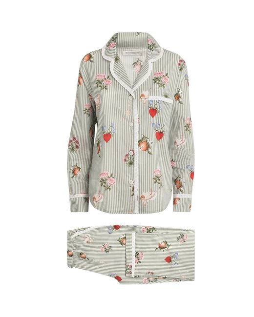 Desmond & Dempsey White Cotton Primavera Pyjama Set