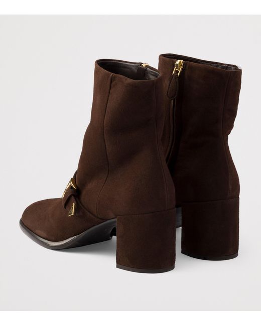 Prada Brown Suede Buckle Booties Ankle Boots 65