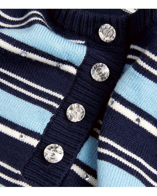 Alessandra Rich Blue Wool Crystal-Embellished Striped Sweater