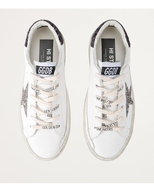 Golden Goose Deluxe Brand White Leather Embellished Hi Star Sneakers