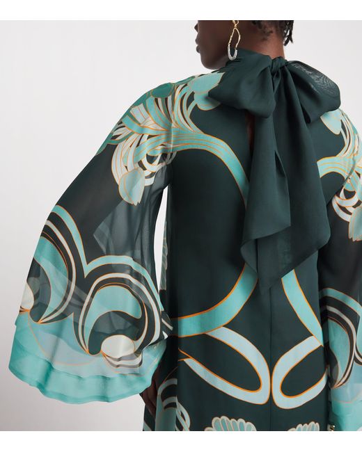 LaDoubleJ Green Silk Printed Magnifico Midi Dress