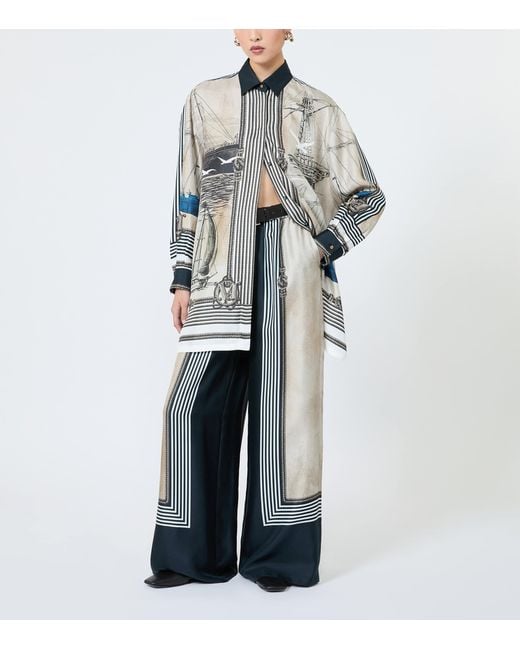 Max Mara Gray Silk Nautical Print Shirt