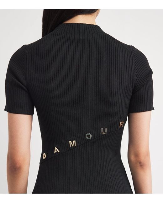 Maje Black Rib-Knit Embellished Mini Dress