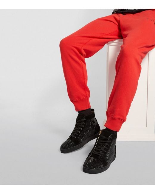 Christian Louboutin Black Louis Strass High-Top Suede Sneakers for men