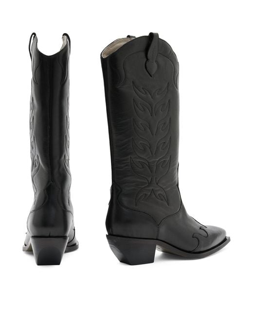 AllSaints Black Leather Dolly Cowboy Boots 60