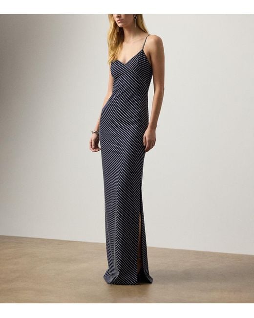 Ralph Lauren Blue Wool Stripe Caitlin Maxi Dress
