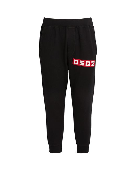 DSquared² Black Cotton Cuffed Logo Sweatpants for men