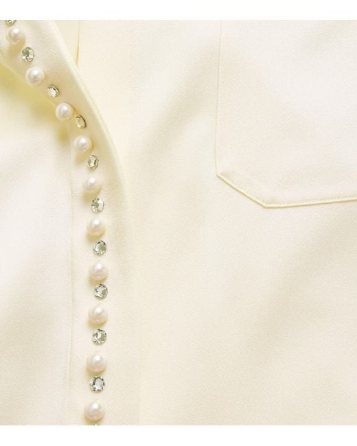 Stella McCartney White Satin Faux Pearl-Trim Shirt