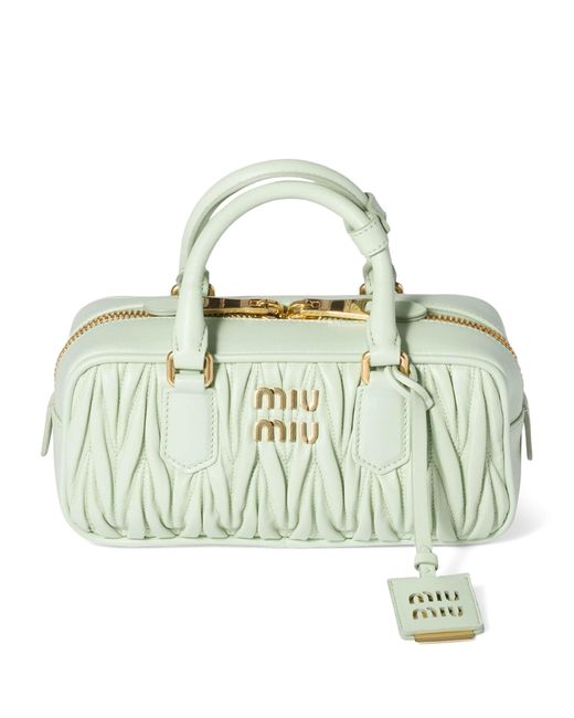 Miu Miu Green Nappa Leather Matelassé Arcadie Top-Handle Bag