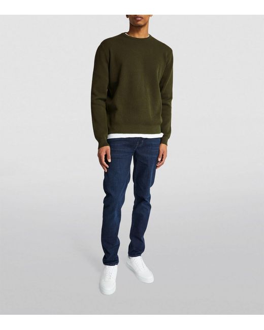 7 For All Mankind Green Ribbed Crew-neck Sweater for men