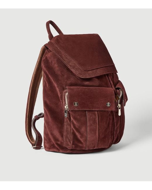 Brunello Cucinelli Red Suede Double-Pocket City Backpack for men