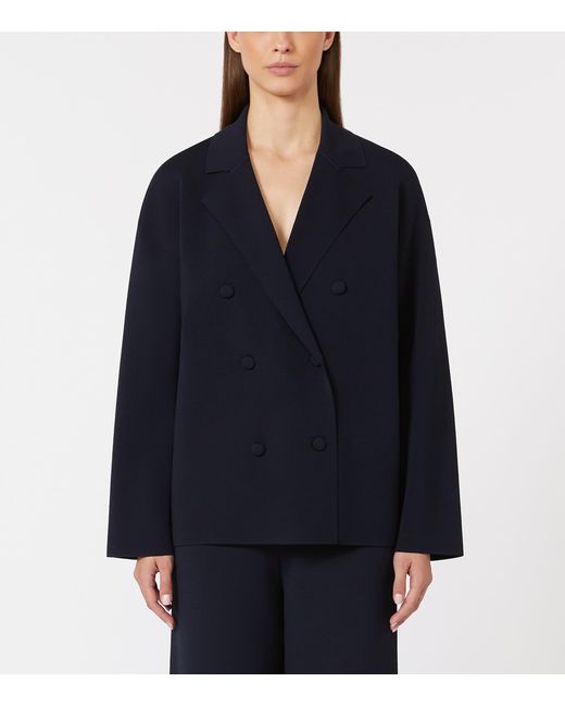 Max Mara Blue Knit Double-Breasted Blazer