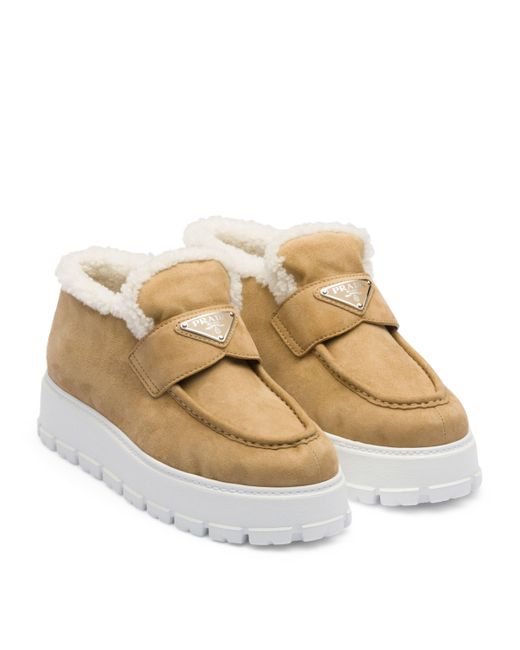 Prada Natural Suede Slip-On Sneakers