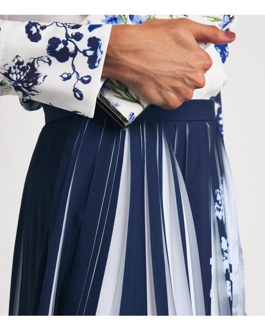 Erdem Blue Crepe Pleated Midi Skirt