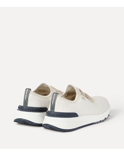 Brunello Cucinelli White Cotton-Blend Chiné-Knit Sneakers for men