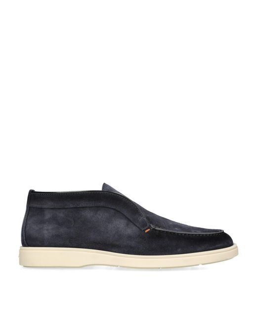 Santoni Blue Suede Detroit High-Top Loafers for men