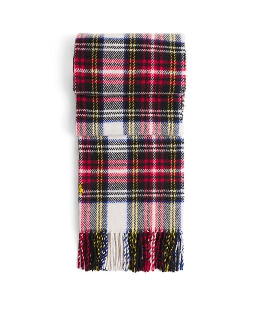 Polo Ralph Lauren Red Wool Plaid Fringe Scarf