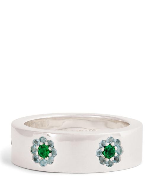 Hatton Labs Green Sterling Daisy Ring for men