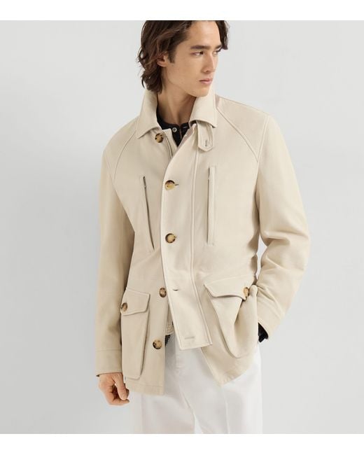 Brunello Cucinelli Natural Safari Leather Jacket for men