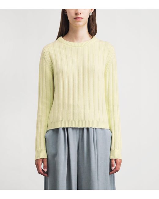 Johnstons Yellow Cashmere Ribbed Lecht Sweater