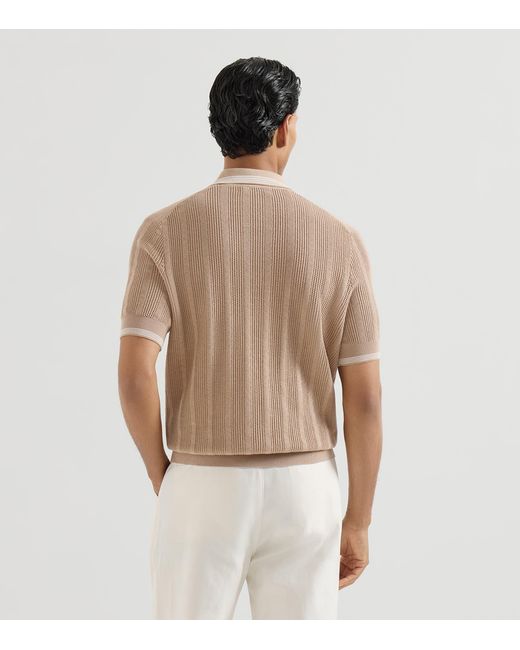 Brunello Cucinelli Natural Cotton Rib-Knit Polo Shirt for men