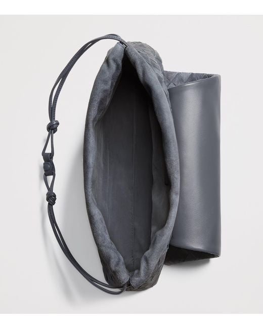 Bottega Veneta Gray Suede Intrecciato Giorno Shoulder Bag