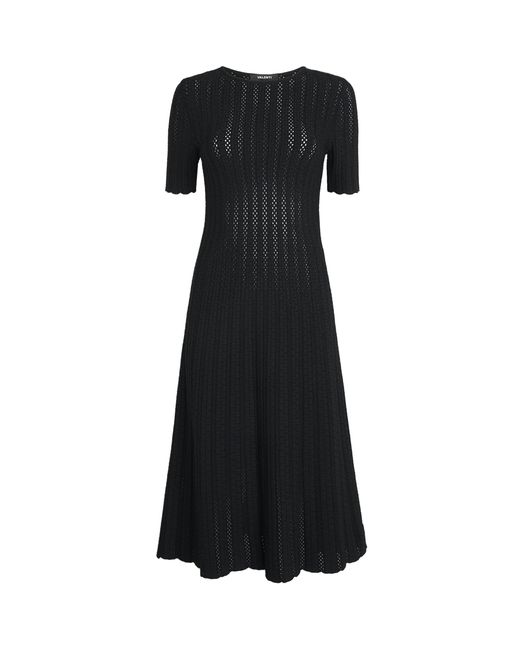 Valentino Black Openwork Knit Midi Dress