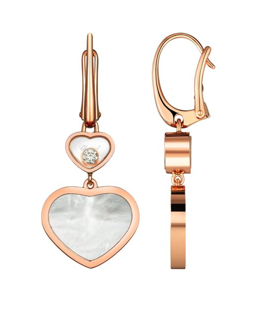 Chopard Metallic And Diamond Happy Hearts Drop Earrings