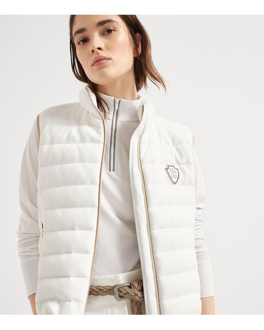 Brunello Cucinelli White Techno Cotton Piqué Logo Gilet