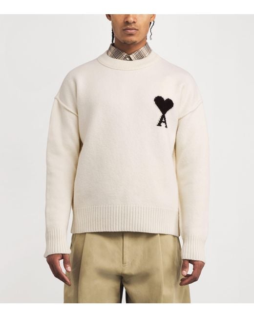 AMI White Wool Logo Sweater for men