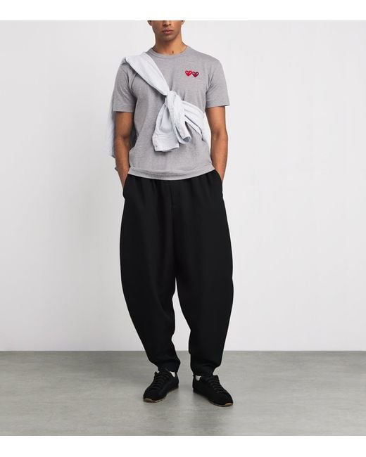 COMME DES GARÇONS PLAY Gray Embroidered Double-Heart T-Shirt for men