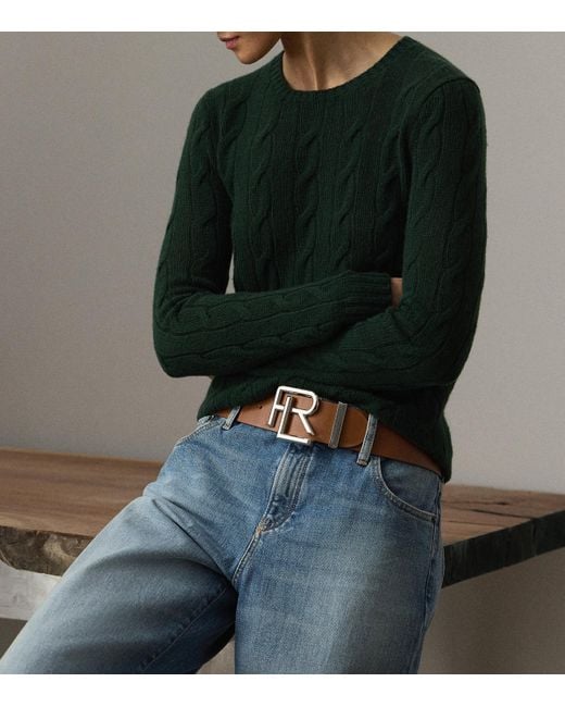 Ralph Lauren Green Cashmere Cable-Knit Sweater