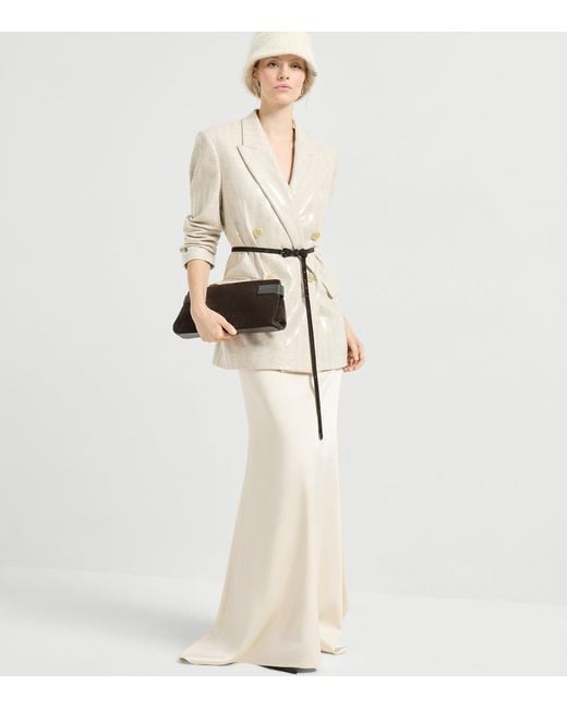 Brunello Cucinelli White Satin Maxi Skirt