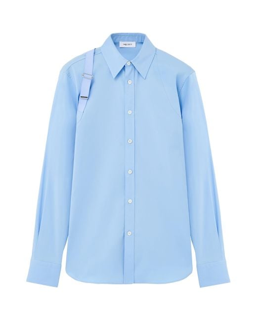 McQueen Blue Stretch-Cotton Harness Shirt for men